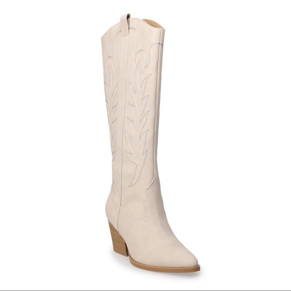 LC Lauren Conrad Cream Heeled Boots